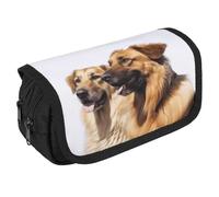 VFKLT Trousse à crayons double couche avec deux chiens - Grande capacité - Double fermeture éclair - Portable - Pour homme et femme - Pour voyage, affaires, bureau, blanc, Taille unique, Trousse à