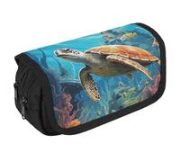 VFKLT Trousse à crayons double couche avec double fermeture éclair - Motif dauphins - Tortue de mer - Pour homme et femme - Pour voyage, affaires, bureau, blanc, Taille unique, Trousse à crayons