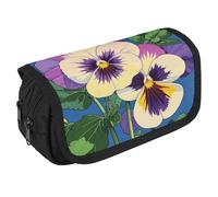 VFKLT Trousse à crayons double couche avec impression Pansy Perfection - Grande capacité - Double fermeture éclair - Portable - Pour homme et femme - Pour voyage, affaires, bureau, blanc, Taille