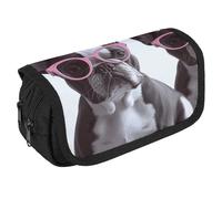 VFKLT Trousse à crayons double couche avec motif bouledogue français - Grande capacité - Double fermeture éclair - Portable - Pour homme et femme - Pour voyage, affaires, bureau, blanc, Taille unique,