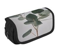 VFKLT Trousse à crayons double couche avec motif feuilles d'eucalyptus - Grande capacité - Double fermeture éclair - Portable - Pour homme et femme - Pour voyage, affaires, bureau, blanc, Taille