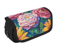 VFKLT Trousse à crayons double couche avec motif floral et diamants - Grande capacité - Double fermeture éclair - Portable - Pour homme et femme - Pour voyage, affaires, bureau, blanc, Taille unique,
