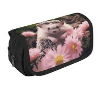 VFKLT Trousse à crayons double couche avec motif hérisson mignon en fleurs - Grande capacité - Double fermeture éclair - Portable - Pour homme et femme - Pour voyage, affaires, bureau, blanc, Taille