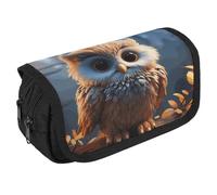 VFKLT Trousse à crayons double couche avec motif hibou mignon - Grande capacité - Double fermeture éclair - Portable - Pour homme et femme - Pour voyage, affaires, bureau, blanc, Taille unique,