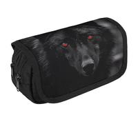 VFKLT Trousse à crayons double couche avec motif loup aux yeux rouges - Grande capacité - Double fermeture éclair - Portable - Pour homme et femme - Pour voyage, affaires, bureau, blanc, Taille