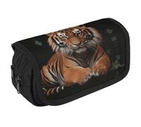 VFKLT Trousse à crayons double couche avec motif tigre et pattes - Grande capacité - Double fermeture éclair - Portable - Pour homme et femme - Pour voyage, affaires, bureau, blanc, Taille unique,