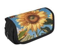 VFKLT Trousse à crayons double couche avec motif tournesol et papillons - Grande capacité - Double fermeture éclair - Portable - Pour homme et femme - Pour voyage, affaires, bureau, blanc, Taille