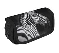 VFKLT Trousse à crayons double couche motif zèbre noir et blanc - Grande capacité - Double fermeture éclair - Portable - Pour homme et femme - Pour voyage, affaires, bureau, blanc, Taille unique,