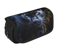 VFKLT Trousse à crayons Panther aux yeux bleus - Double couche - Grande capacité - Double fermeture éclair - Portable - Pour homme et femme - Pour voyage, affaires, bureau, blanc, Taille unique,