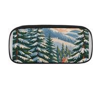 VFKLT Trousse à crayons portable avec motif arbre à aiguilles de pin, motif paysage d'hiver, trousse à crayons, trousse de maquillage, trousse de rangement, trousse à crayons, trousse de maquillage