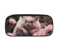 VFKLT Trousse à crayons portable avec motif hérisson dans des fleurs, trousse à crayons, trousse de maquillage, trousse de rangement, trousse à crayons, trousse de maquillage pour femme et homme, Noir