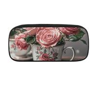 VFKLT Trousse à crayons portable avec tasses à thé avec roses - Style shabby romantique - Trousse à crayons - Trousse de maquillage pour femme et homme, Noir , Taille unique, Trousse à crayons