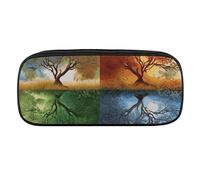 VFKLT Trousse à crayons portable motif arbre de vie quatre saisons, trousse à crayons, trousse de maquillage, trousse de rangement, trousse à crayons, trousse de maquillage pour femme et homme, Noir ,