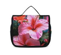 VFKLT Trousse de toilette à suspendre avec fleurs roses et plantes tropicales - Trousse de maquillage de voyage étanche pour homme et femme - Blanc - 22,6 x 7,1 x 18,5 cm, blanc, 8.9 x 2.8 x 7.3 inch,