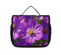 VFKLT Trousse de toilette à suspendre avec fleurs violettes - Trousse de maquillage de voyage étanche pour homme et femme - Blanc - 22,6 x 7,1 x 18,5 cm, blanc, 8.9 x 2.8 x 7.3 inch, Trousse de