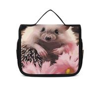 VFKLT Trousse de toilette à suspendre - Motif hérisson mignon dans des fleurs - Trousse de maquillage de voyage étanche pour homme et femme - Blanc - 22,6 x 7,1 x 18,5 cm, blanc, 8.9 x 2.8 x 7.3 inch,