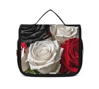 VFKLT Trousse de toilette à suspendre - Motif roses rouges et blanches - Étanche - Pour homme et femme - 22,6 x 7,1 x 18,5 cm - Trousse de toilette à suspendre, blanc, 8.9 x 2.8 x 7.3 inch, Trousse de