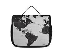 VFKLT Trousse de toilette à suspendre noire et blanche - Carte du monde - Trousse de maquillage de voyage étanche pour homme et femme - 22,6 x 7,1 x 18,5 cm - Trousse de toilette à suspendre, blanc,