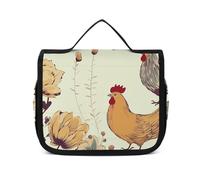 VFKLT Trousse de toilette à suspendre Poule Papillons Volants Parmi Fleurs Trousse de Maquillage de Voyage Organisateur Étanche pour Femme Homme Blanc 22,6 x 7,1 x 18,5 cm Trousse de toilette à