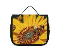 VFKLT Trousse de toilette à suspendre, tournesol, abeilles, trousse de maquillage de voyage étanche pour homme et femme, blanc, 22,6 x 7,1 x 18,5 cm, trousse de toilette suspendue, blanc, 8.9 x 2.8 x