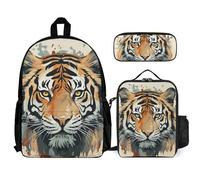 VFKLT Year of The Tiger Face Sac à dos avec boîte à déjeuner et trousse à crayons Ensemble de 3 pièces Sac de voyage décontracté Sac à dos pour ordinateur portable Blanc Taille unique, blanc, Taille