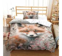 VFKLZCNYR 3D, Imprimé Le Renard de la Jungle Ensemble De Literie avec Microfibre Super Douce Et Respirante Housse De Couette 3 Pièces avec Taies d'oreiller Single（135x200cm）