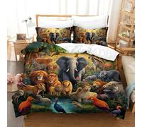 VFKLZCNYR Animaux de la Jungle 3 Pièces Parure De Lit Microfibre Motif 3D Housse De Couette avec Fermeture Éclair Et Taies d'oreiller pour Adultes Et Enfants King（220x240cm）