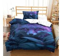 VFKLZCNYR Imprimé 3D Le Renard de la Jungle Ensemble De Literie avec Microfibre Super Douce Et Respirante Set De Housse De Couette 3 Pièces Et Taie d'oreiller Single（135x200cm）