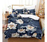 VFKLZCNYR La Fleur de Lotus Microfibre De Housse De Couette Respirant Housse Couette Antibactérien 3 Pièces avec Fermeture Éclair Literie pour La Chambre des Enfants King（220x240cm）