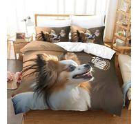 VFKLZCNYR Le Chien Papillon Parure De Lit Impression 3D Housse De Couette 3 Pièces pour Enfants Adolescents Adultes,Microfibre Couette avec Taie d'oreiller Et Fermeture Éclair King（220x240cm）