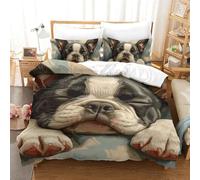 VFKLZCNYR Parure De Lit 3 Pièces À Motif Bouledogue Français Impression 3D Housse De Couette en Microfibre avec Taies D’Oreiller Et Fermeture Éclair pour Fille Garçons Single（140x200cm）