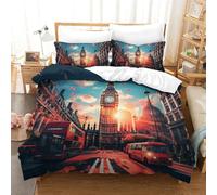 VFKLZCNYR Parure De Lit 3 Pièces À Motif Vue de la Ville de Londres Impression 3D Housse De Couette en Microfibre avec Taies D’Oreiller Et Fermeture Éclair pour Fille Garçons Double（200x200cm）