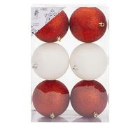 VFM e-Store Lot de 6 boules de Noël à suspendre pour sapin de Noël - 10 cm - Rouge et blanc
