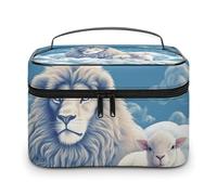 VFMKT Agneau avec un lion sur les nuages - Trousse de maquillage portable de voyage avec fermeture éclair - Organiseur de maquillage pour femme - Agneau avec un lion sur les nuages, 25 x 18 x 15 cm,