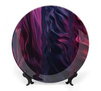 VFMKT Assiette décorative en porcelaine anglaise à rayures ondulées violettes avec présentoir - Décoration murale en céramique pour la maison et le bureau - 25,4 cm