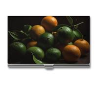 VFMKT Étui fin en métal pour cartes de visite - Porte-cartes de visite - Vert et jaune - Orange - Portefeuille pour homme et femme - Style de voyage - Taille unique, Style :, Taille unique