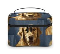 VFMKT Golden Dog Trousse de maquillage portable de voyage avec fermeture éclair pour femme, Golden Dog, 25x18x15cm