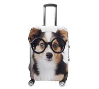 VFMKT Housse de bagage de voyage en forme de chien mignon avec lunettes, élastique, lavable, anti-poussière, anti-rayures, convient aux bagages de 48,3 à 81,3 cm, Style :, M