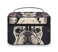 VFMKT I Love Trousse de maquillage portable avec fermeture éclair pour femme Motif bouledogue français 25 x 18 x 15 cm, I Love French Bulldog, 25x18x15cm