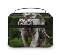VFMKT Majestic Trousse de maquillage portable avec fermeture éclair pour femme Motif tigre du Bengale Blanc 25 x 18 x 15 cm, Tigre blanc majestueux du Bengale, 25x18x15cm
