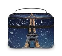 VFMKT Night Paris Eiffel Trousse de maquillage portable de voyage avec fermeture éclair pour femme, Nuit Paris Eiffel, 25x18x15cm