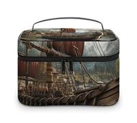 VFMKT Old Boat Trousse de maquillage portable de voyage avec fermeture éclair pour femme Motif vieux bateau 25 x 18 x 15 cm, Ancien bateau, 25x18x15cm