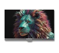 VFMKT Porte-cartes de visite fin en métal - Portable - Porte-cartes de visite - Style abstrait 3D - Lion - Pour homme et femme - Style de voyage - Taille unique, Style :, Taille unique