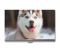 VFMKT Porte-cartes de visite fin en métal portable pour cartes de visite, porte-carte de visite, porte-carte Husky Piquant Chien Portefeuille pour homme femme Bureau Voyage