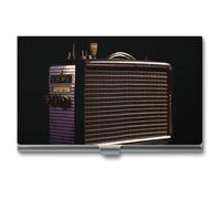 VFMKT Porte-cartes de visite fin en métal portable pour cartes de visite, porte-carte de visite, vieille radio sur papier noir, pour homme et femme, style voyage, taille unique, Style :, Taille unique
