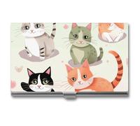 VFMKT Porte-cartes de visite fin en métal portable pour cartes de visite, porte-cartes de visite, joli motif chats de dessin animé, portefeuille pour homme et femme, style voyage, taille unique, Style