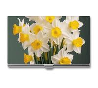 VFMKT Porte-cartes de visite fin en métal portable pour cartes de visite, porte-cartes de visite, jonquilles, photos, portefeuille pour homme et femme