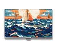 VFMKT Porte-cartes de visite fin en métal portable pour cartes de visite, porte-cartes de visite, motif voilier, pour homme et femme, pour le bureau, les voyages