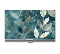 VFMKT Porte-cartes de visite fin en métal portable pour cartes de visite, porte-cartes de visite, porte-cartes de visite, motif feuilles simples pour homme et femme, bureau voyage