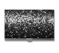 VFMKT Porte-cartes de visite fin en métal portable pour cartes de visite, porte-cartes de visite, porte-cartes de visite, portefeuille noir et blanc pailleté pour homme et femme, style voyage, taille
